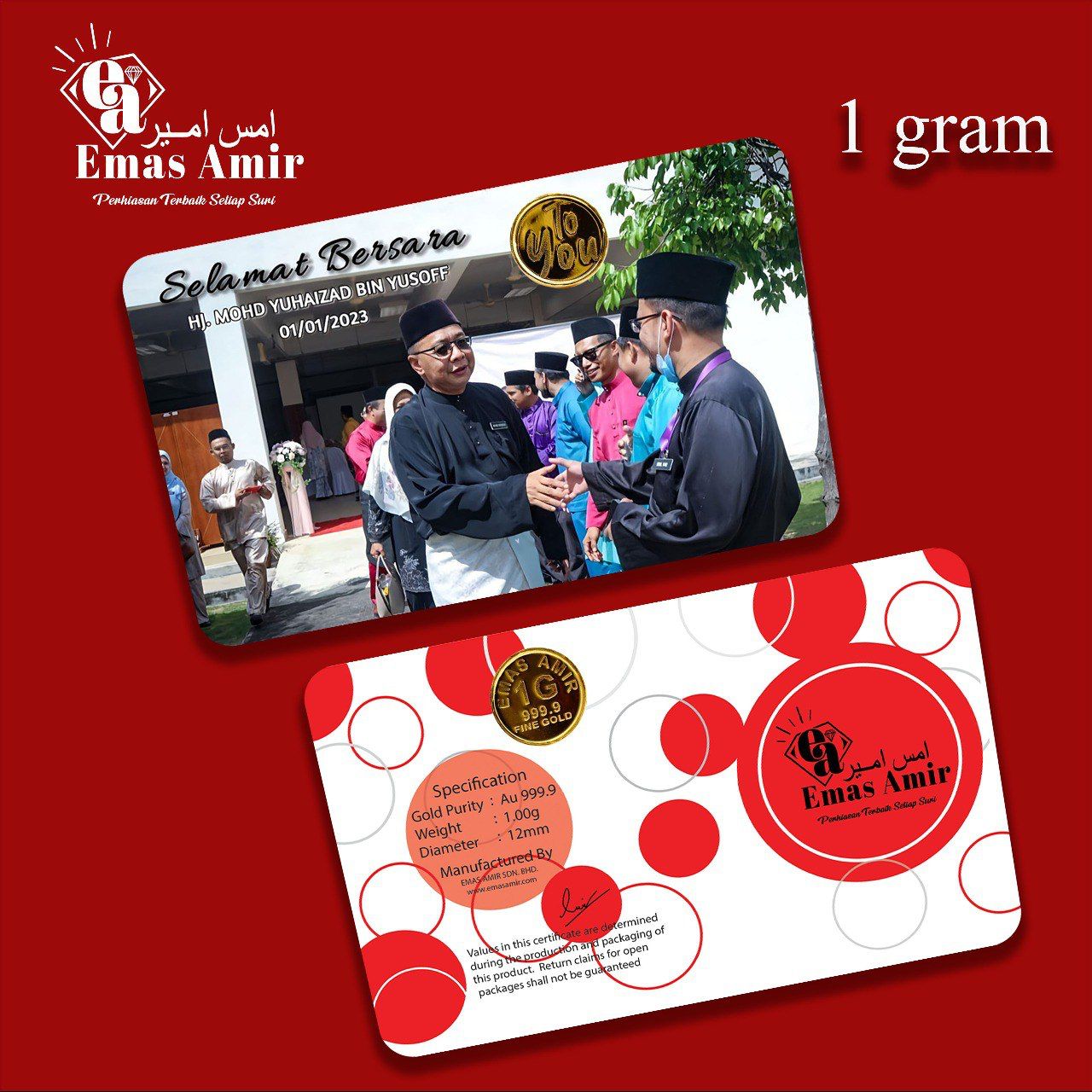 Emas Amir Syiling Emas/Gold Coin 1 Gram 999.9 Custom - To You Emas Amir Syiling Emas/Gold Coin 1 Gram 999.9 Custom - To You