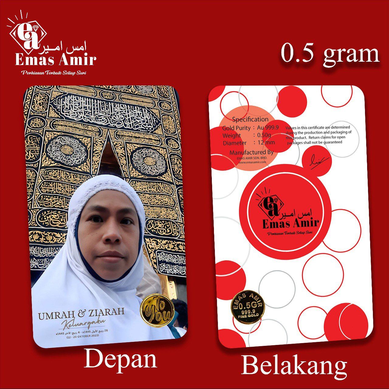 Emas Amir Syiling Emas/Gold Coin 0.50 Gram 999.9 Custom - To You Emas Amir Syiling Emas/Gold Coin 0.50 Gram 999.9 Custom - To You