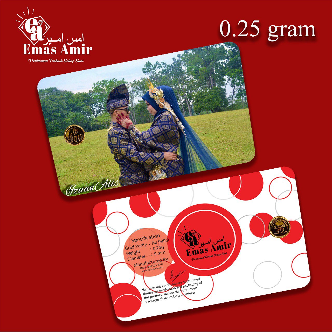 Emas Amir Syiling Emas/Gold Coin 0.25 Gram 999.9 Custom - To You Emas Amir Syiling Emas/Gold Coin 0.25 Gram 999.9 Custom - To You